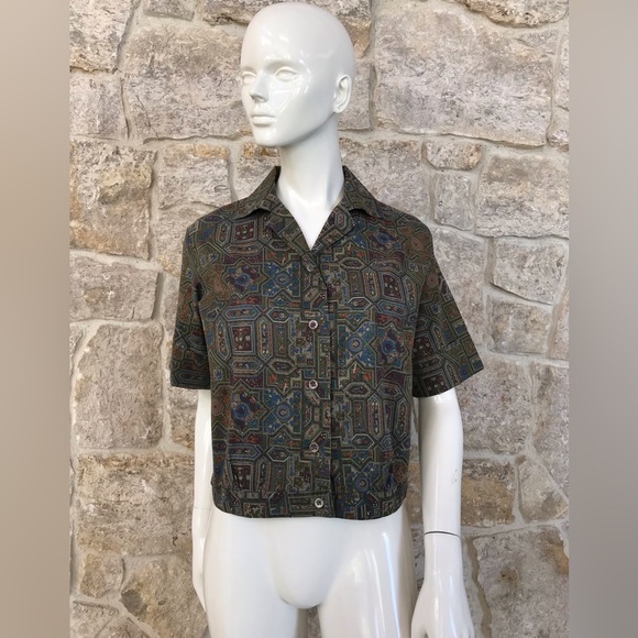 Vintage 1950s 1960s Mojud Short Sleeve Blouse Tiki Vibe - Picture 3 of 16